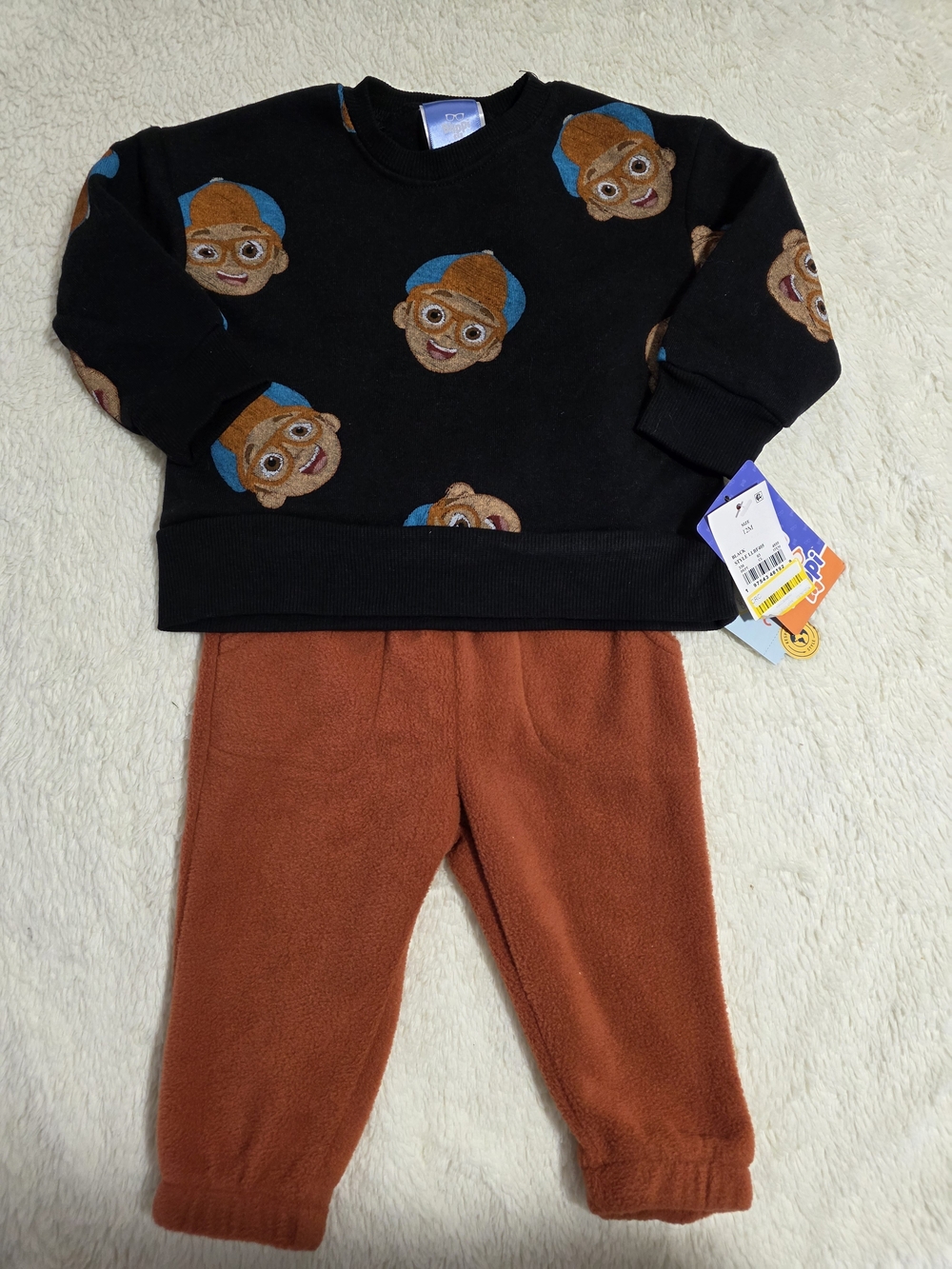 Blippi Character Sweatshirt with Rust Fleece Pants Outfit Size 12M